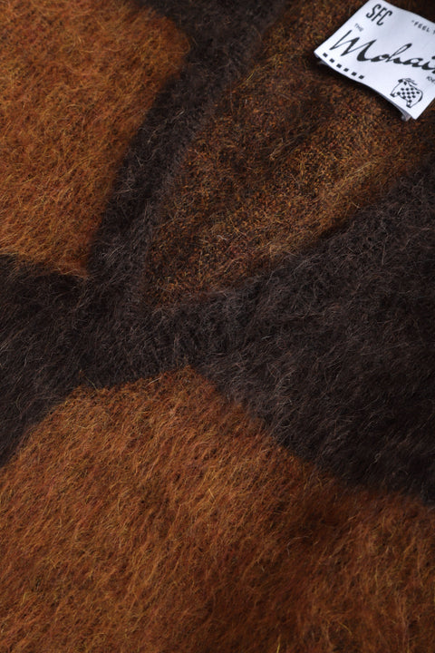 Brown tone deep v-neck mohair sweater