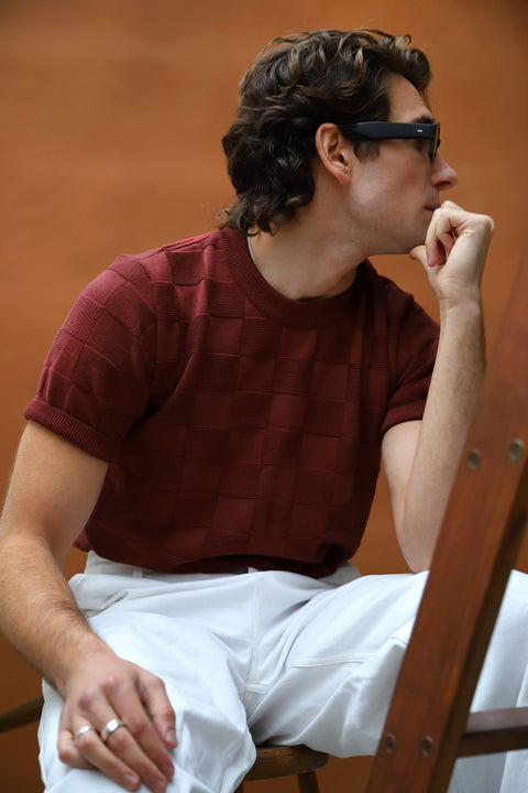 Burgundy Checker Chet knit T (LIMITED EDITION)