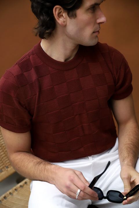 Burgundy Checker Chet knit T (LIMITED EDITION)