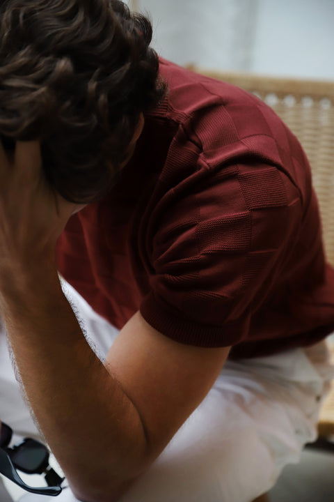 Burgundy Checker Chet knit T (LIMITED EDITION)