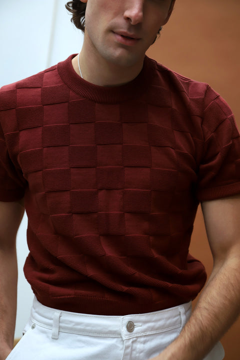 Burgundy Checker Chet knit T (LIMITED EDITION)
