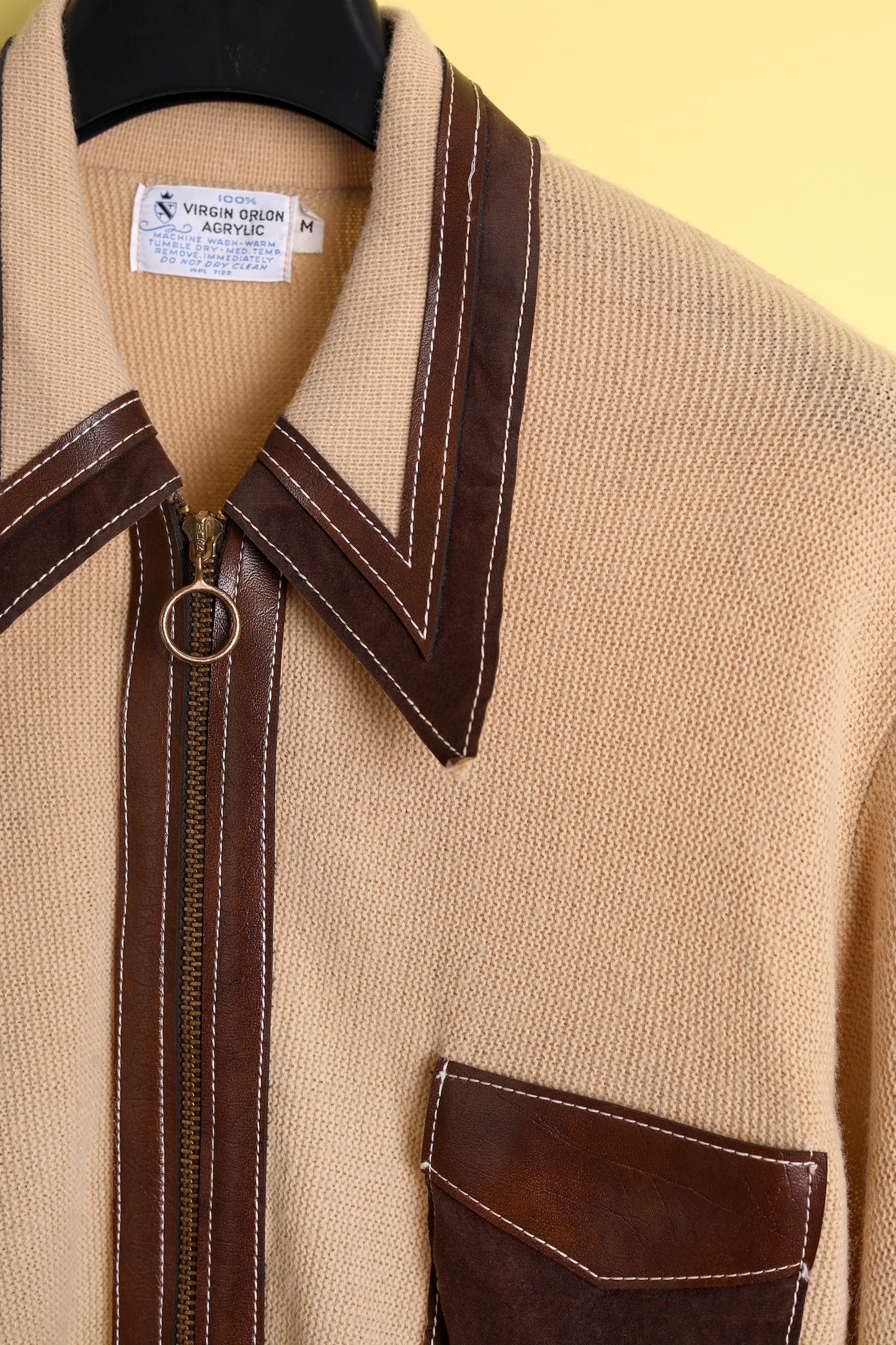 70s Leather-trimmed Knit Zip-Up Shirt