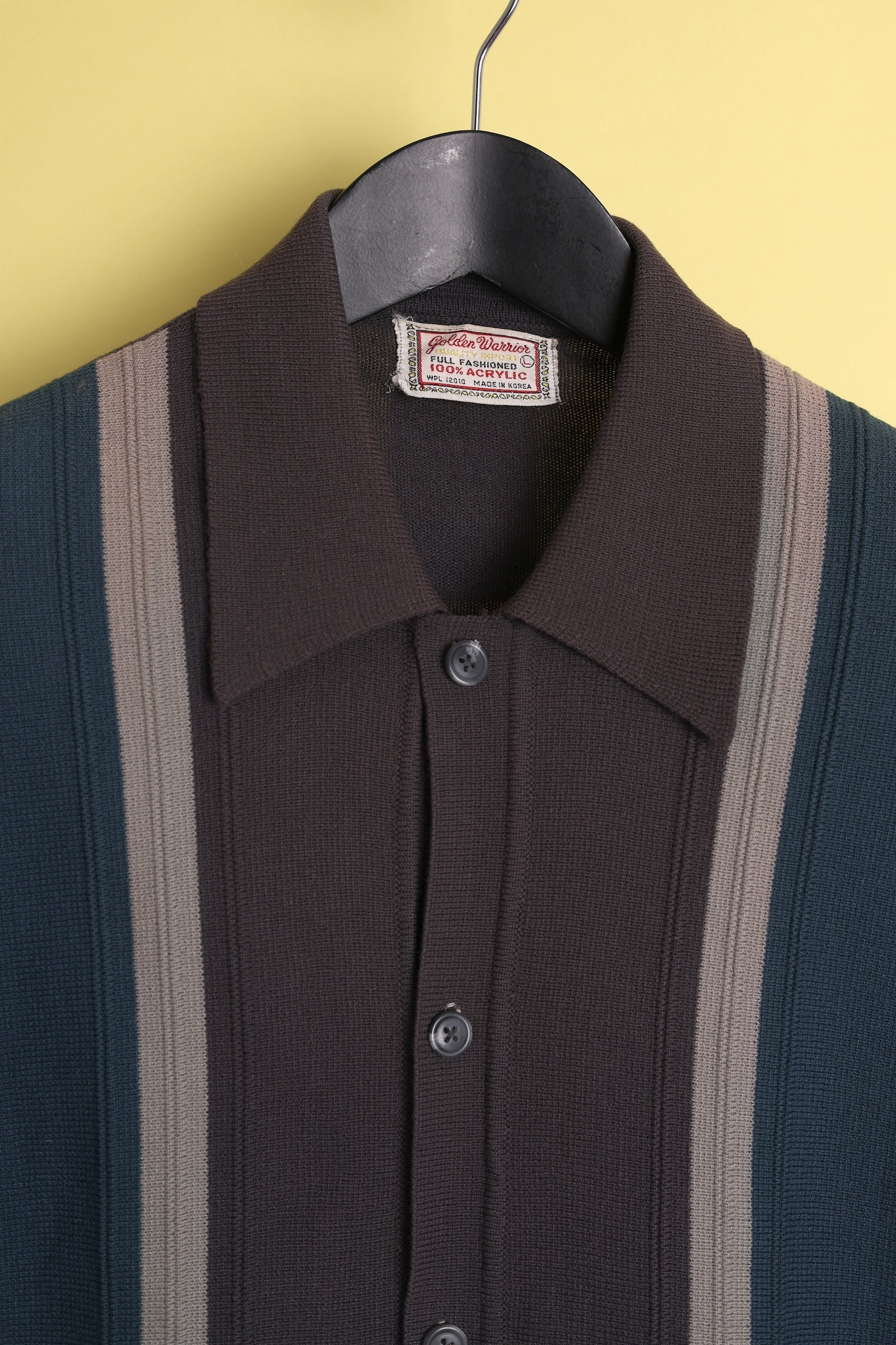 Grey / blue stripe panel knit shirt