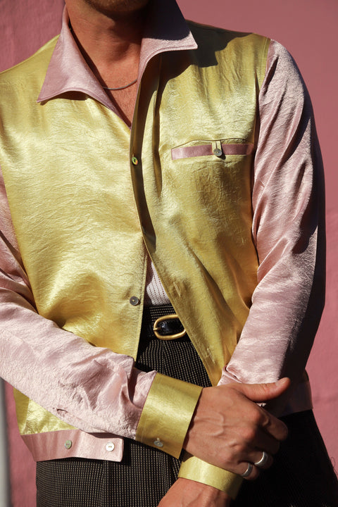 Yellow and pink crushed satin Jac shirt