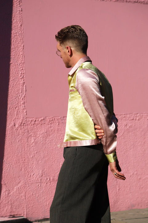 Yellow and pink crushed satin Jac shirt