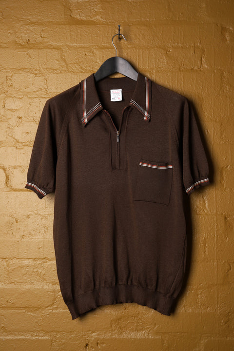 Chocolate brown knitted orange toned polo (M/L)