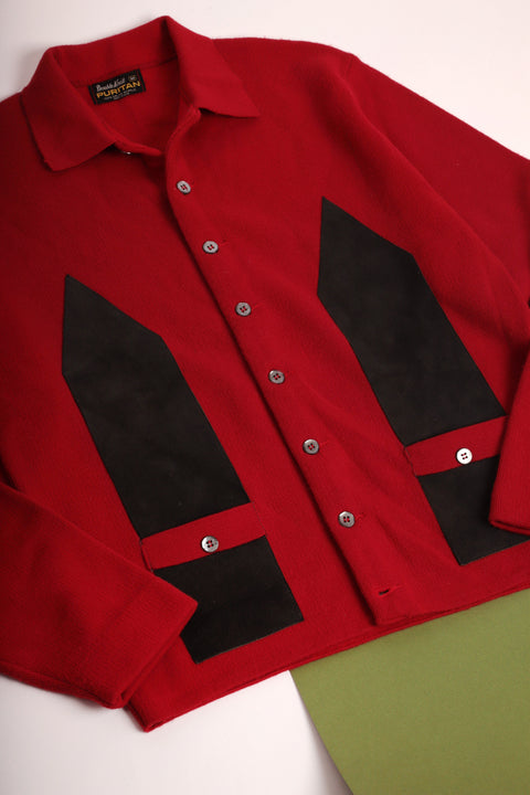 Red knit shirt with faux suede panels (1960)