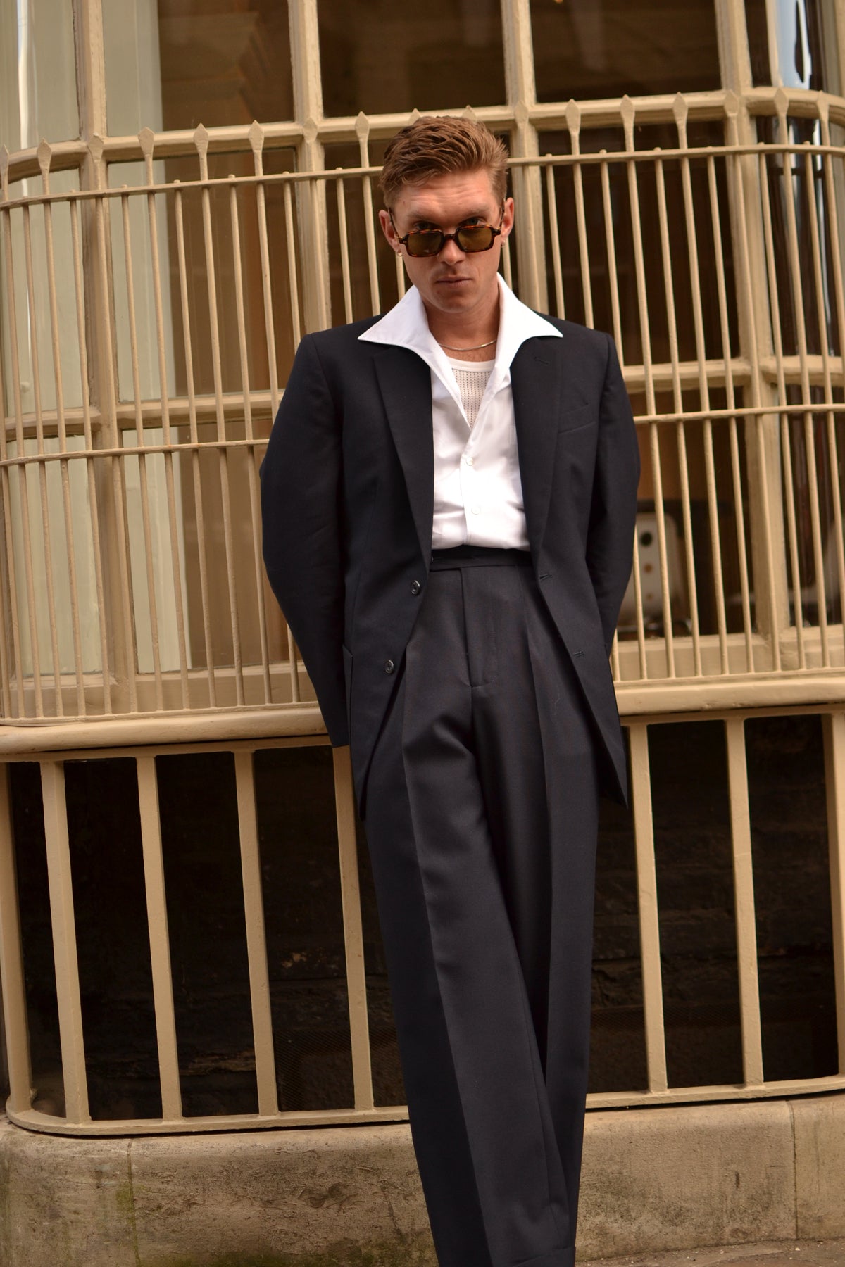 FABRIC OPTION - NAVY BLUE HOPSACK WEAVE WOOL