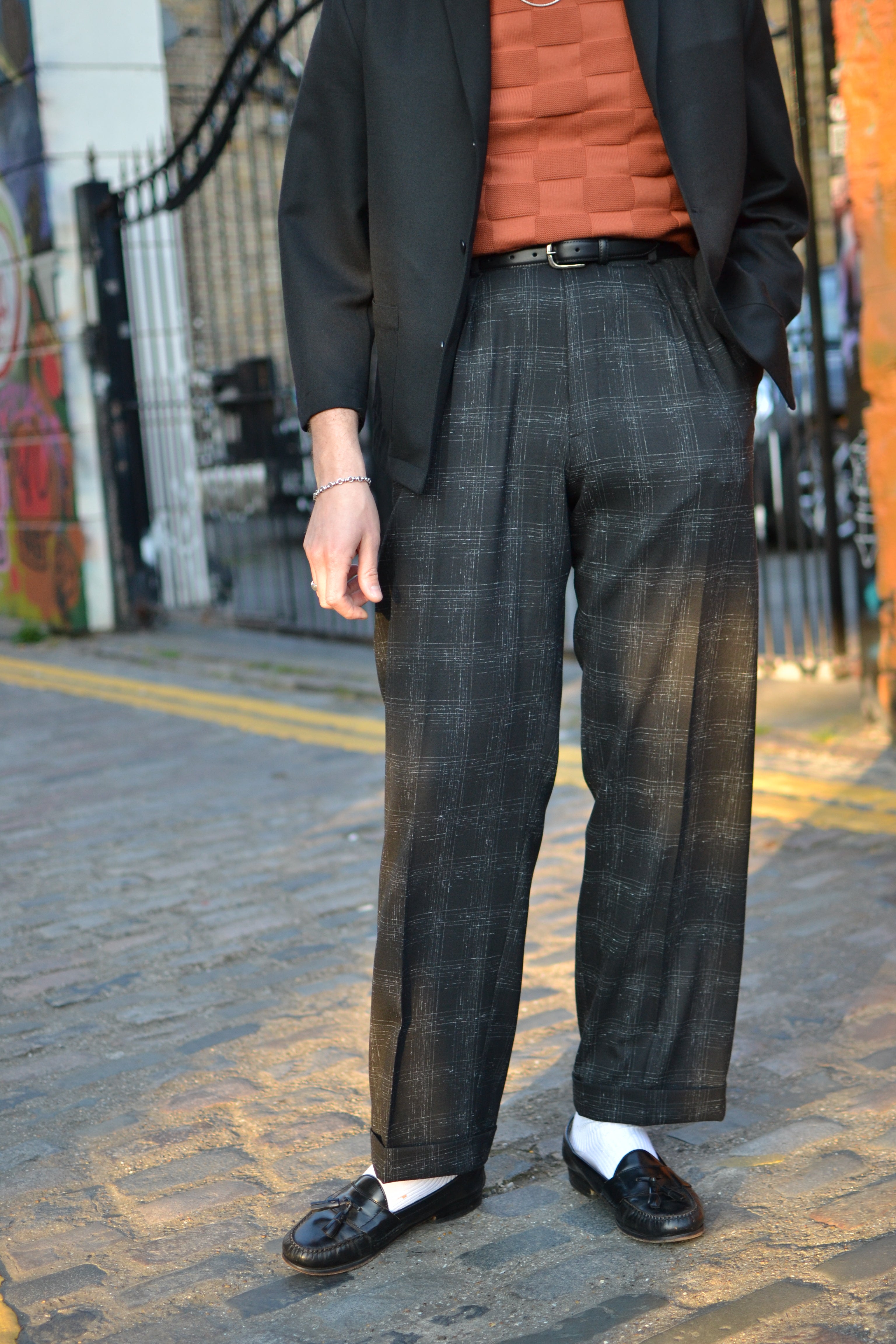 【stein】TWO TUCK WIDE TROUSERS Glen check