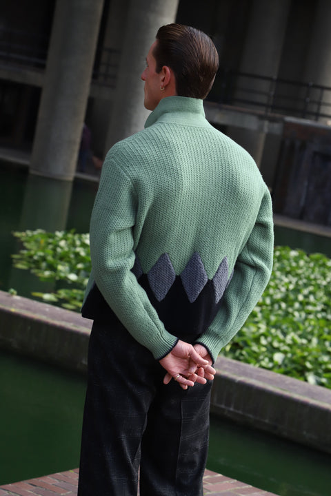 Sage green diamond panel knit