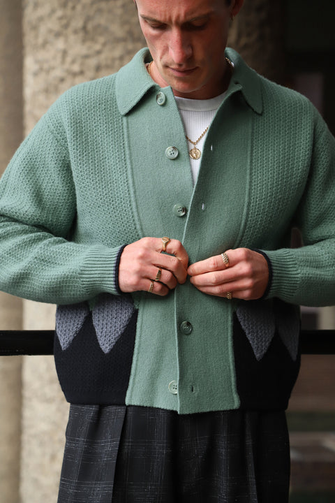 Sage green diamond panel knit