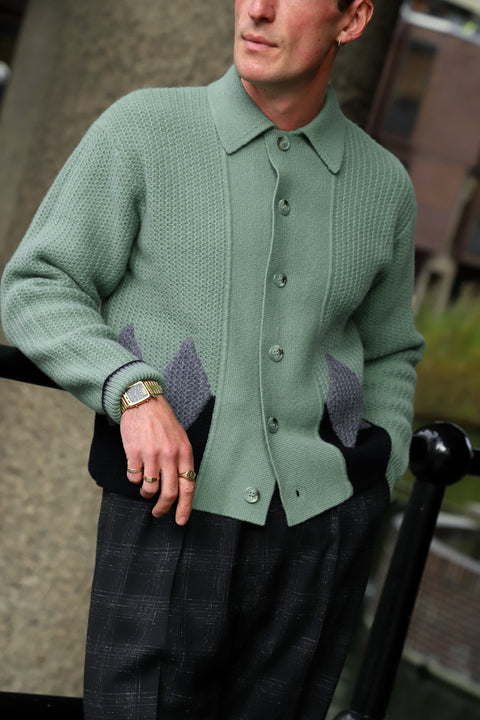 Sage green diamond panel knit