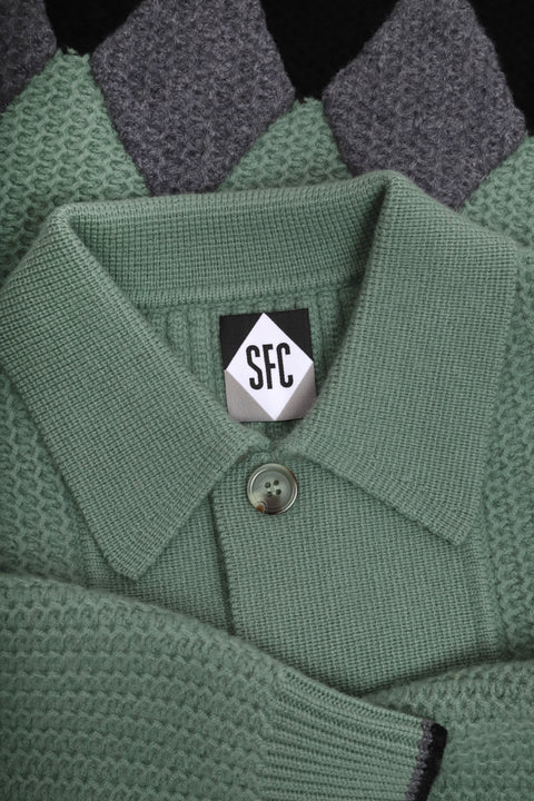 Sage green diamond panel knit