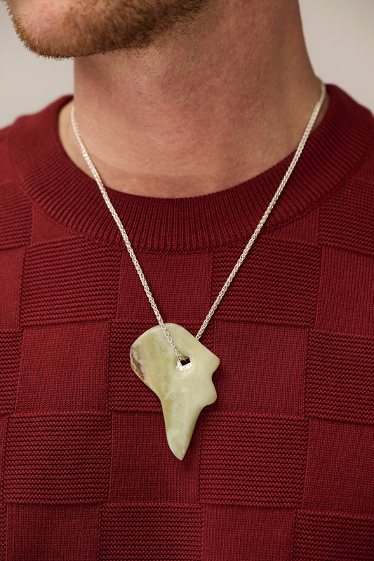 Silver lucky coin necklace with stone pendant (GO3)