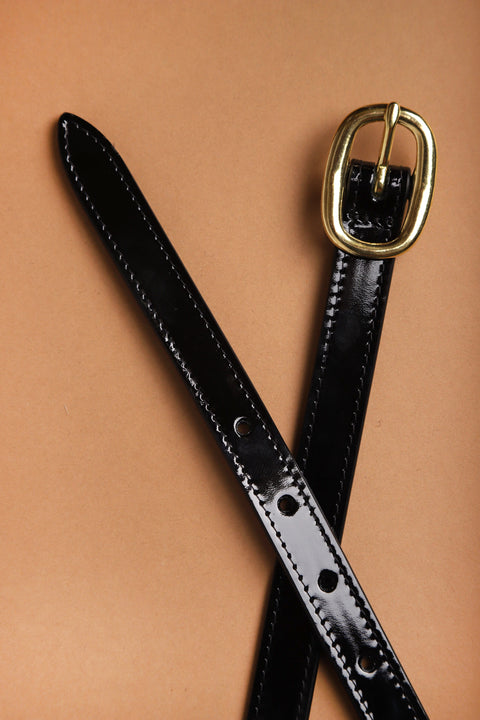 Black patent leather tape belt