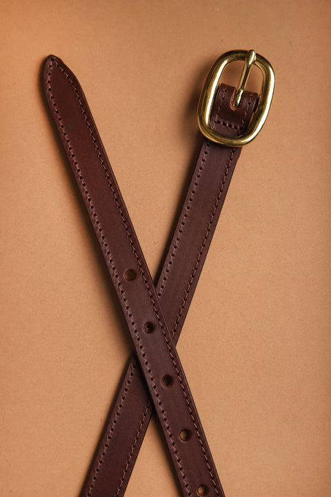 Brown leather tape belt