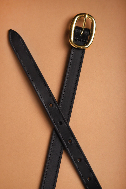 Black matte leather tape belt