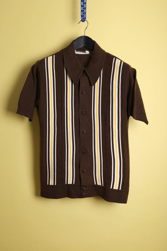 Brown Stripe Front Knit Shirt