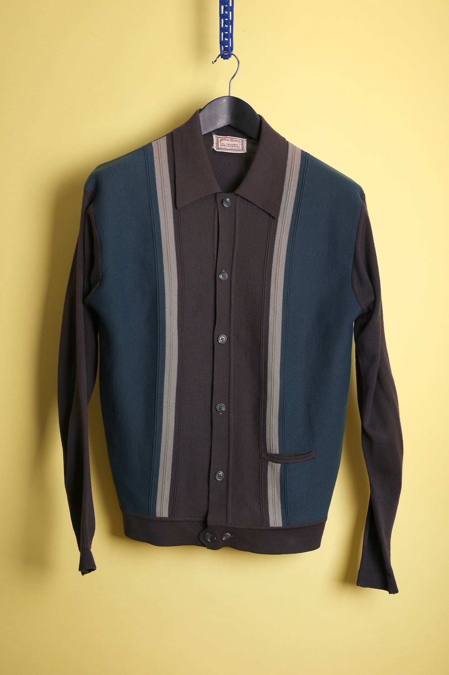 Grey / blue stripe panel knit shirt