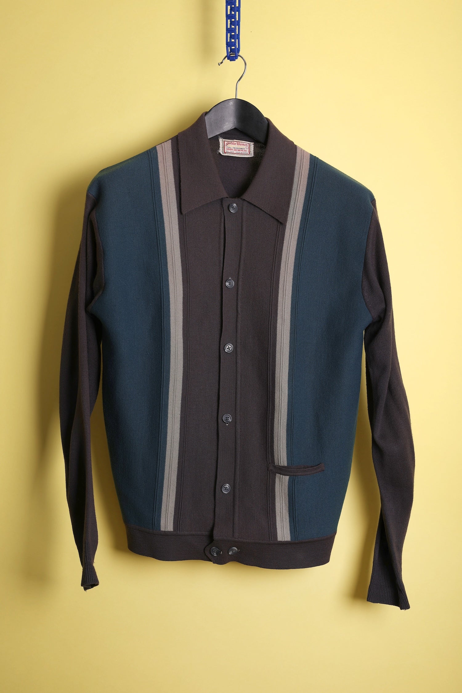 Grey / blue stripe panel knit shirt