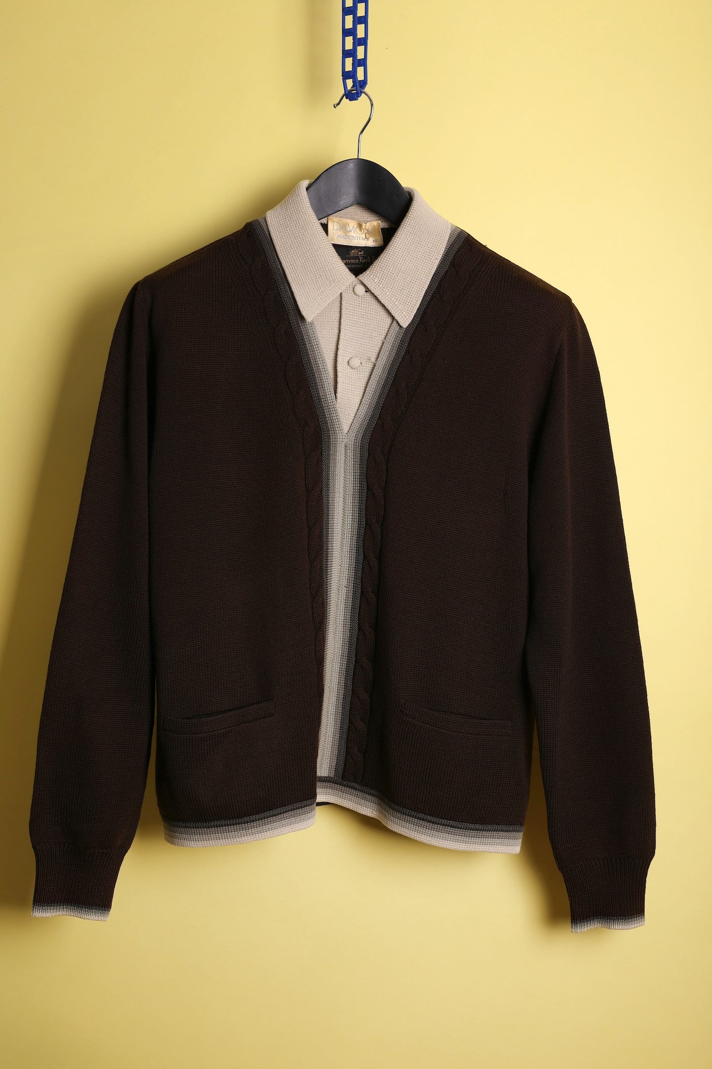 Chocolate brown Layered V-Neck Italian Knit Shirt