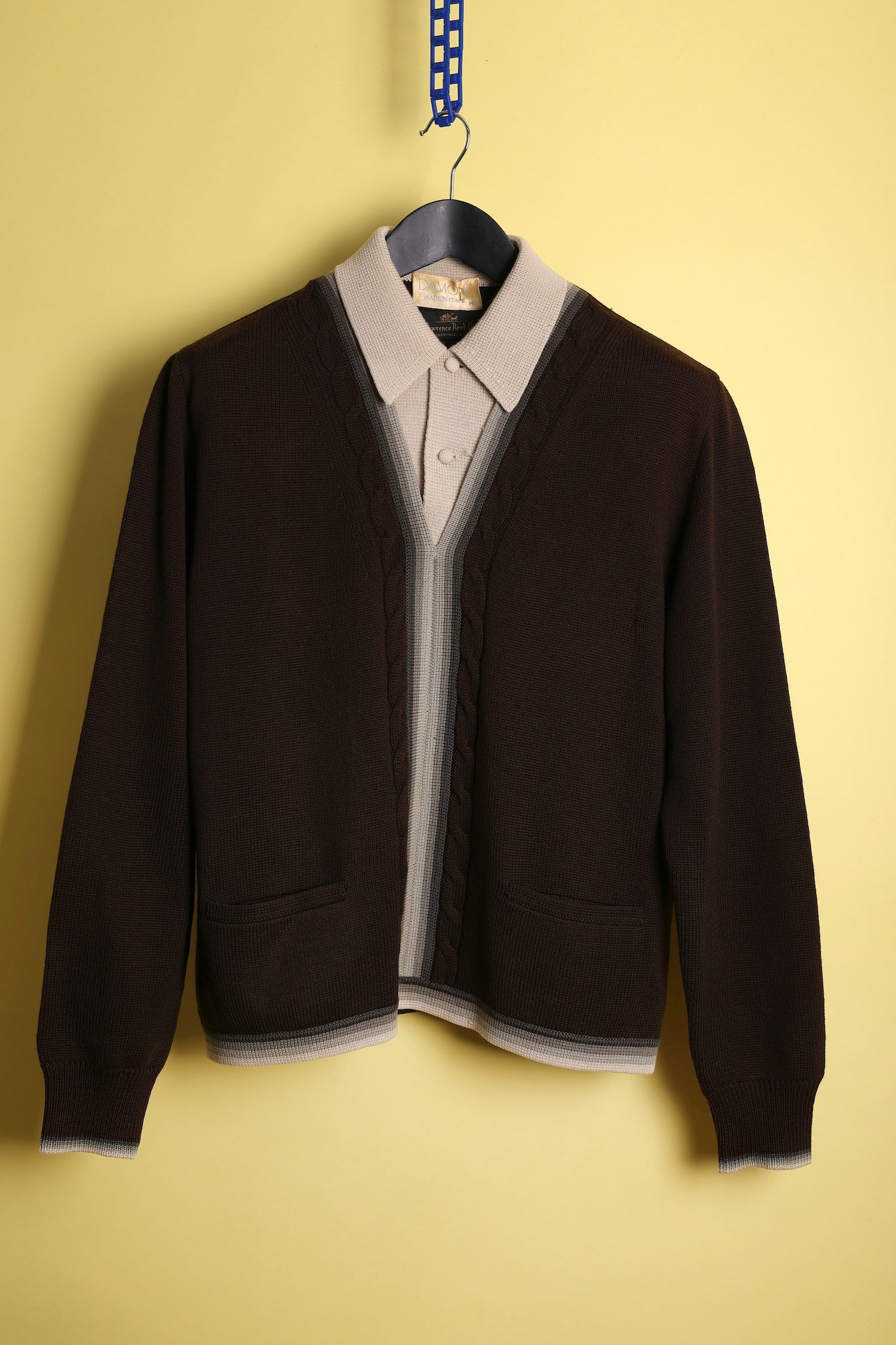 Chocolate brown Layered V-Neck Italian Knit Shirt