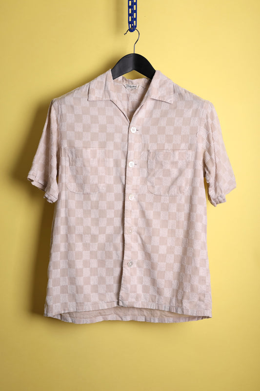 Beige Textured Checker Shirt