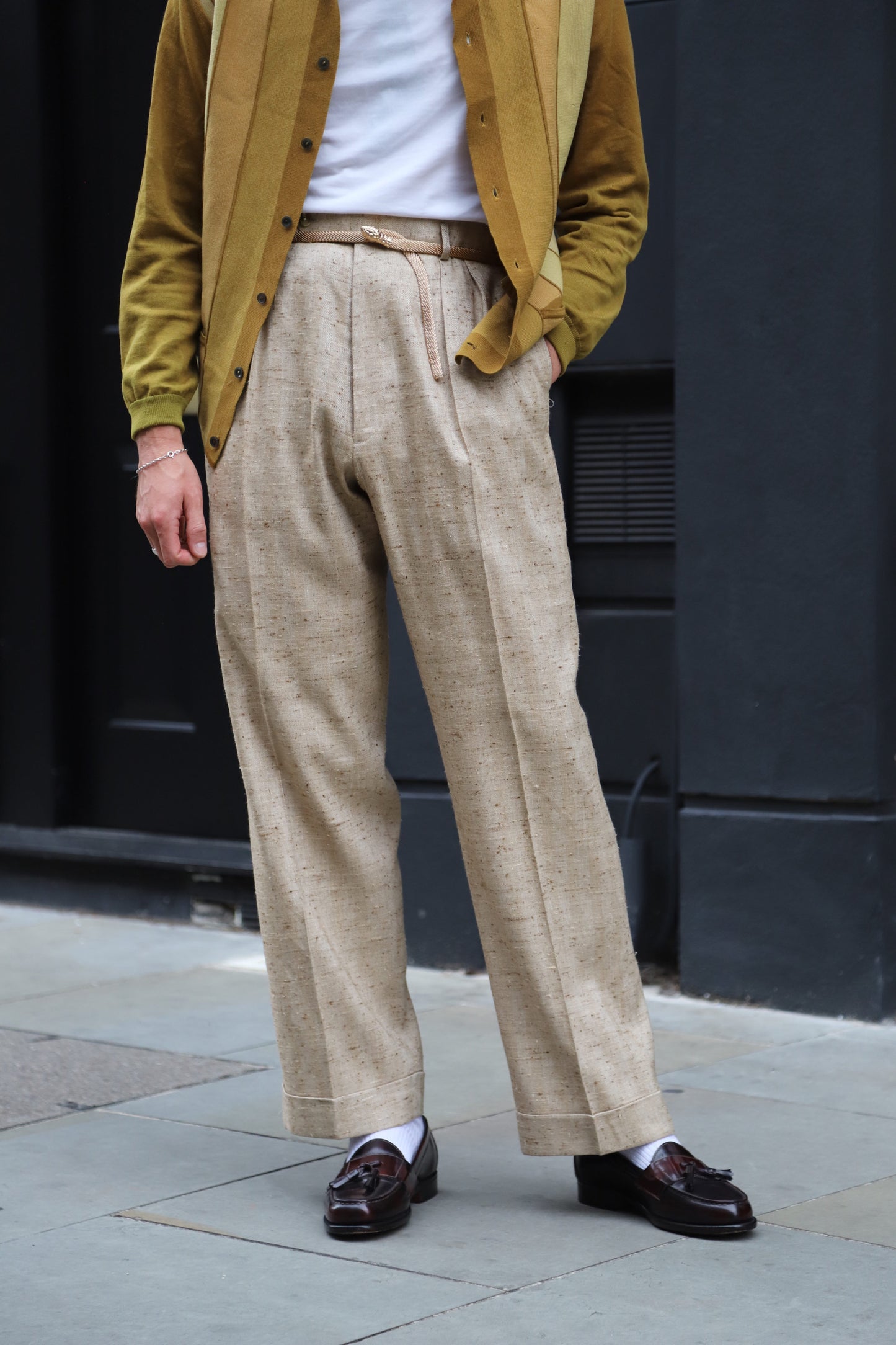 FABRIC OPTION - OATMEAL AND BROWN TONED SLUB HB SILK LINEN WOOL