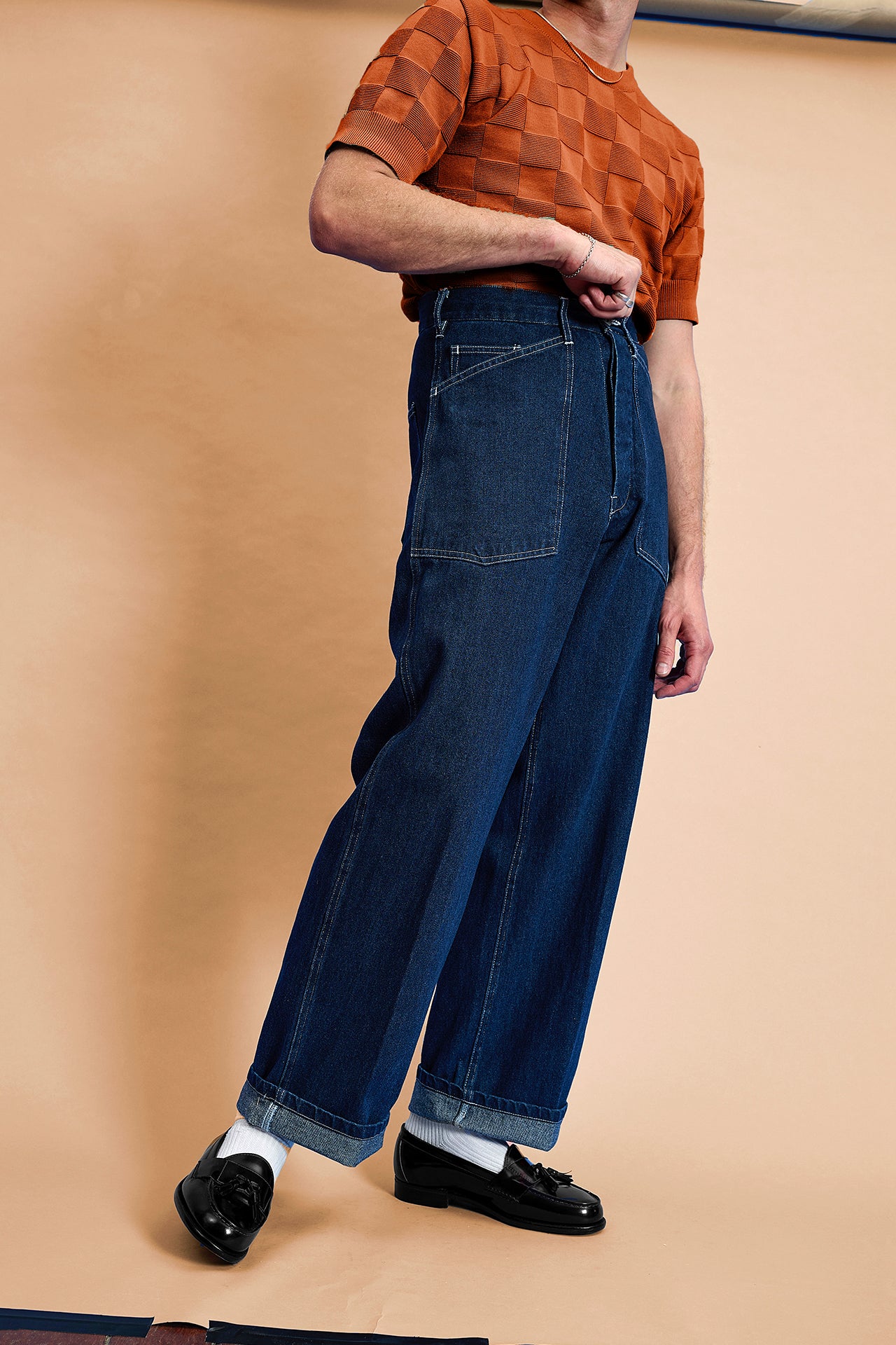 Patch pocket denim pants