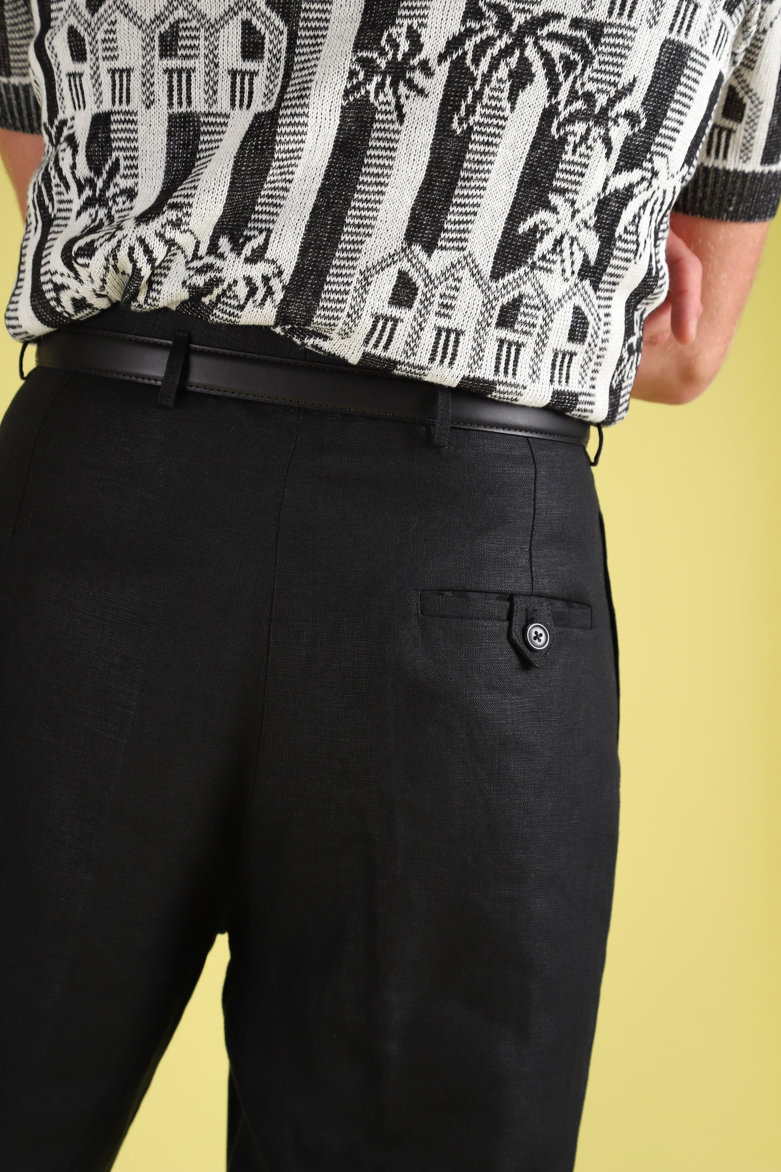 Black linen classic wide-leg trousers