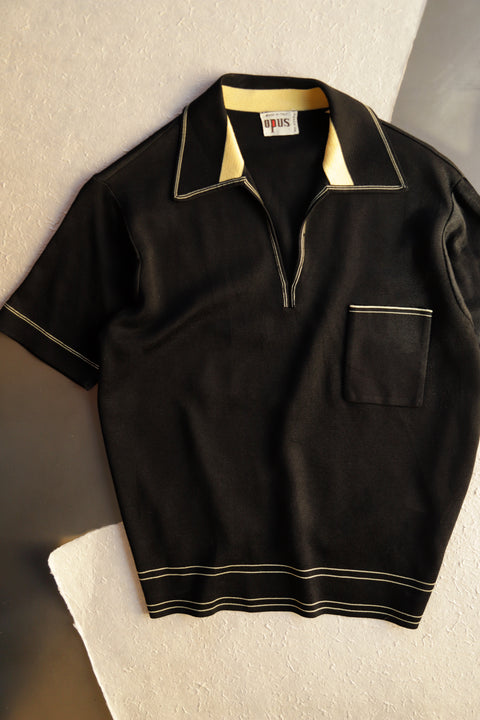 Black fly collar with yellow knit polo (1970)