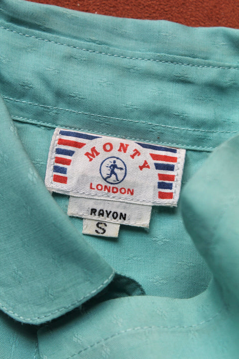 Teal SFC chain-stitched rayon bowling shirt (Vintage)