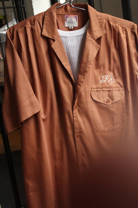 Rust SFC chain-stitched rayon bowling shirt (Vintage)