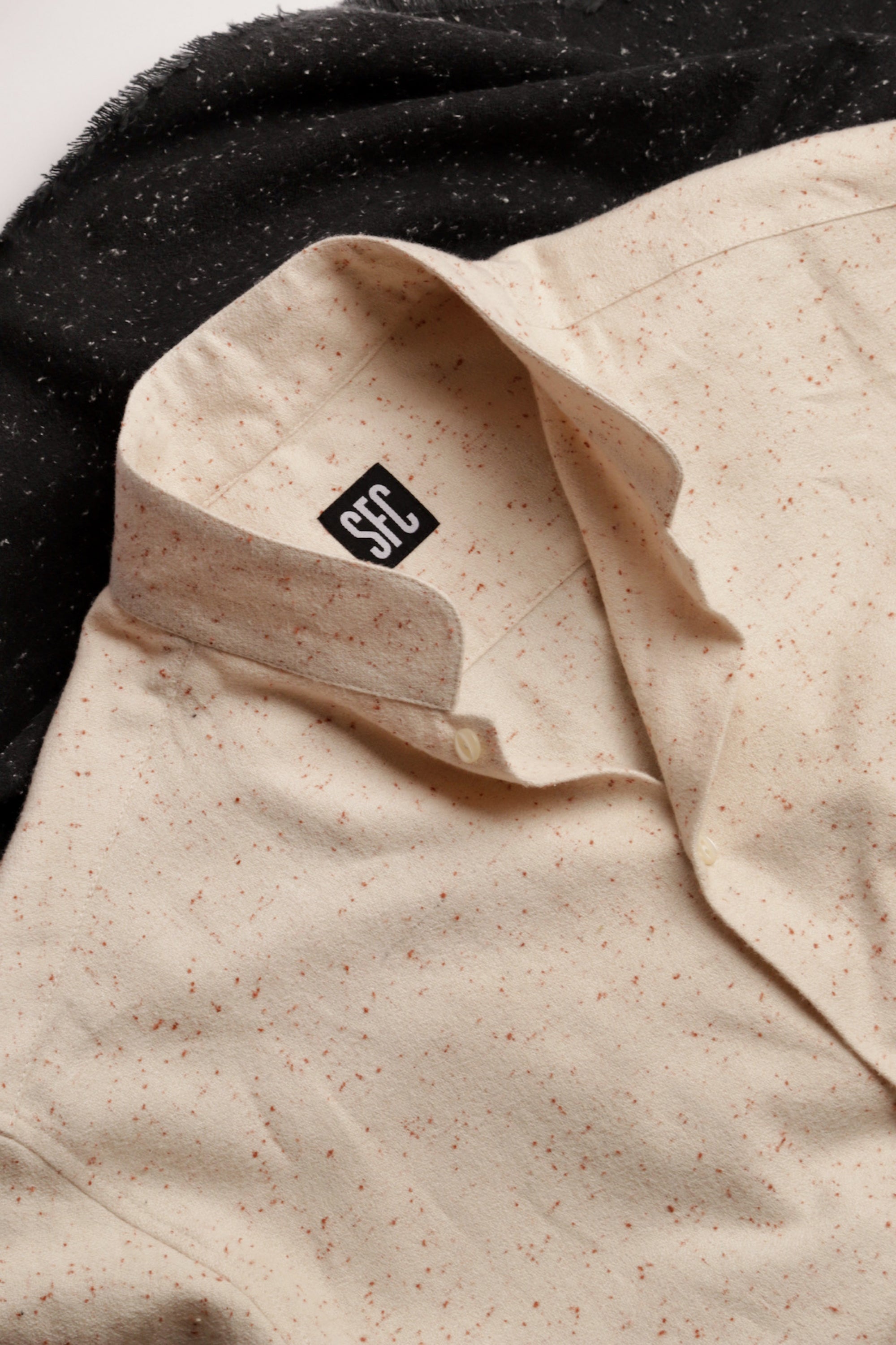 Cream flecked flannel stand collar shirt – Scott Fraser Collection