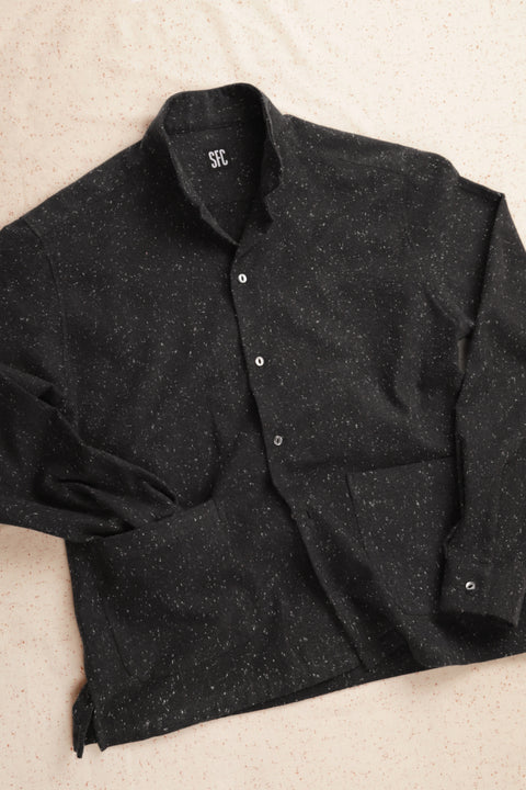 Black flecked flannel stand collar shirt