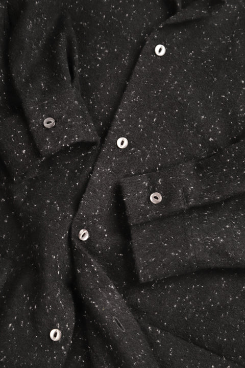 Black flecked flannel stand collar shirt