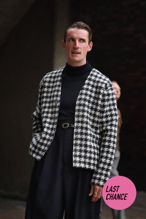 Black and ivory houndstooth wool cardigan