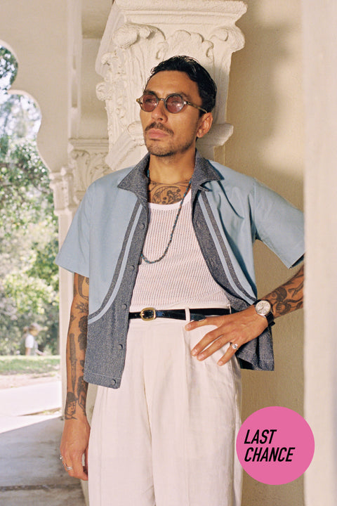 Ice blue speckle piping shirt