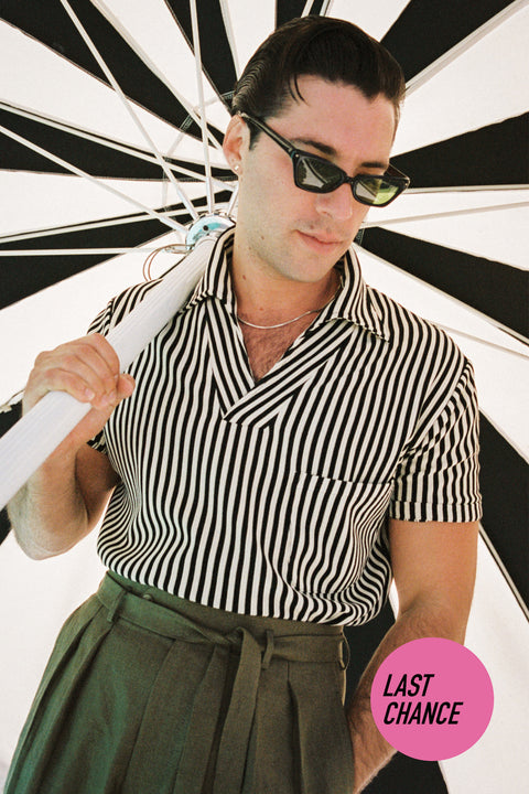 Black and ivory textured stripe beach polo