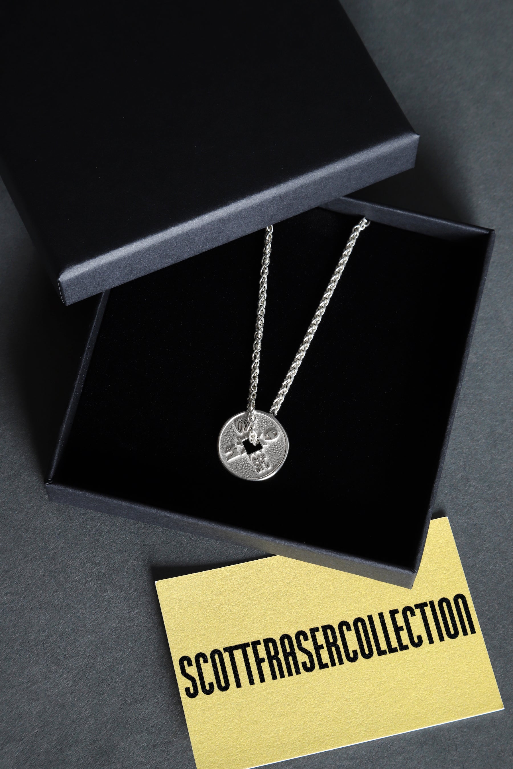 Silver lucky coin necklace with stone pendant (B1)