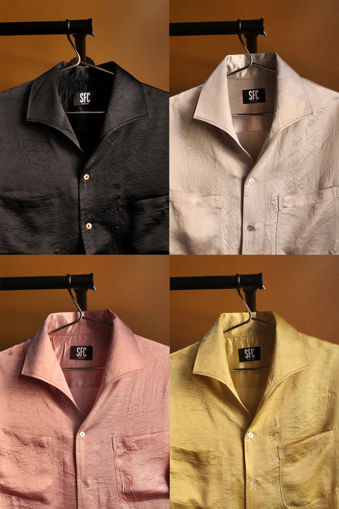 (4 colour options) Crushed satin wing collar 'Henry Hill' shirt