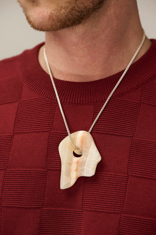 Silver lucky coin necklace with stone pendant (O3)