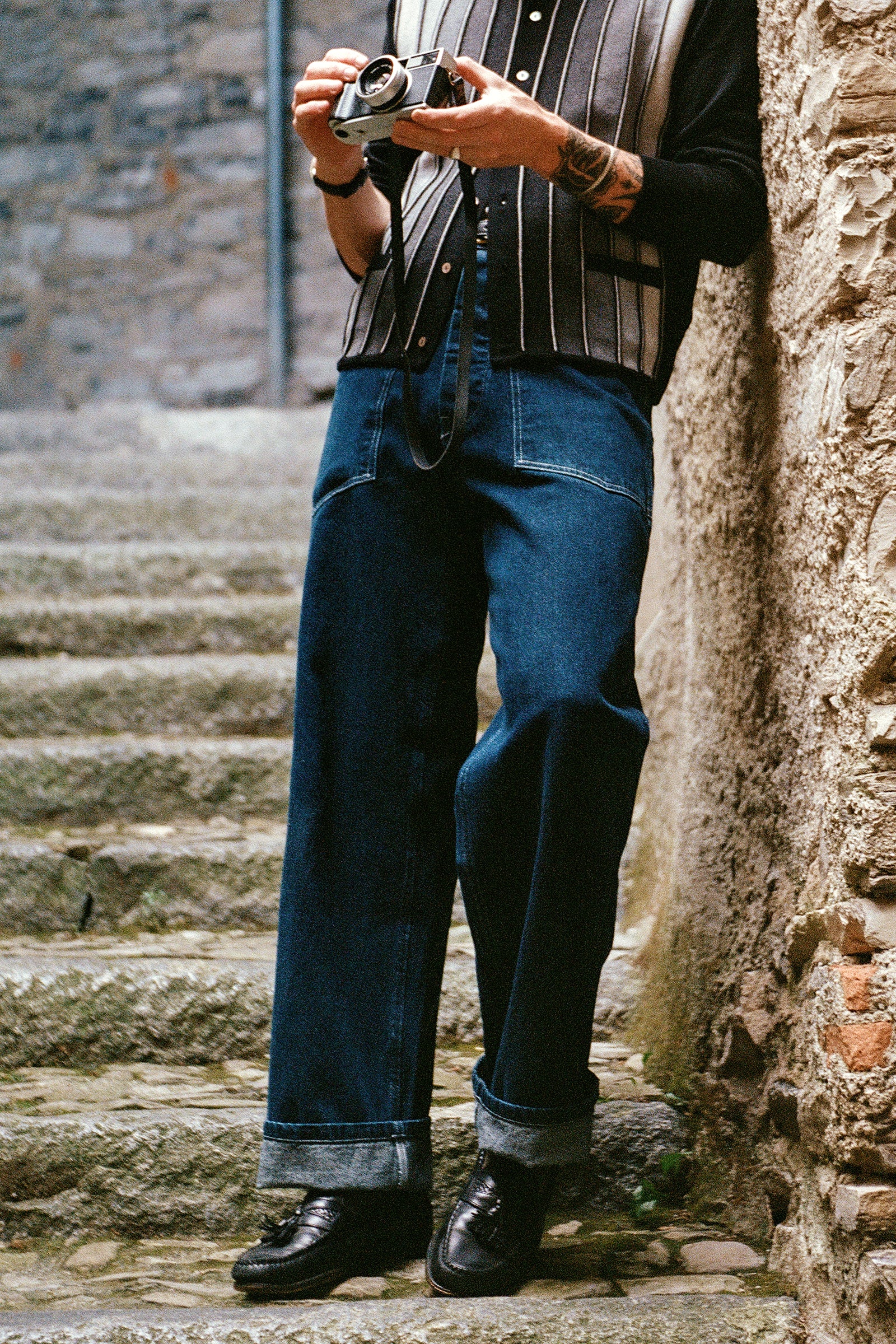 Patch pocket denim pants