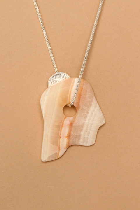 Silver Lucky Coin necklace with Stone pendant (O3)