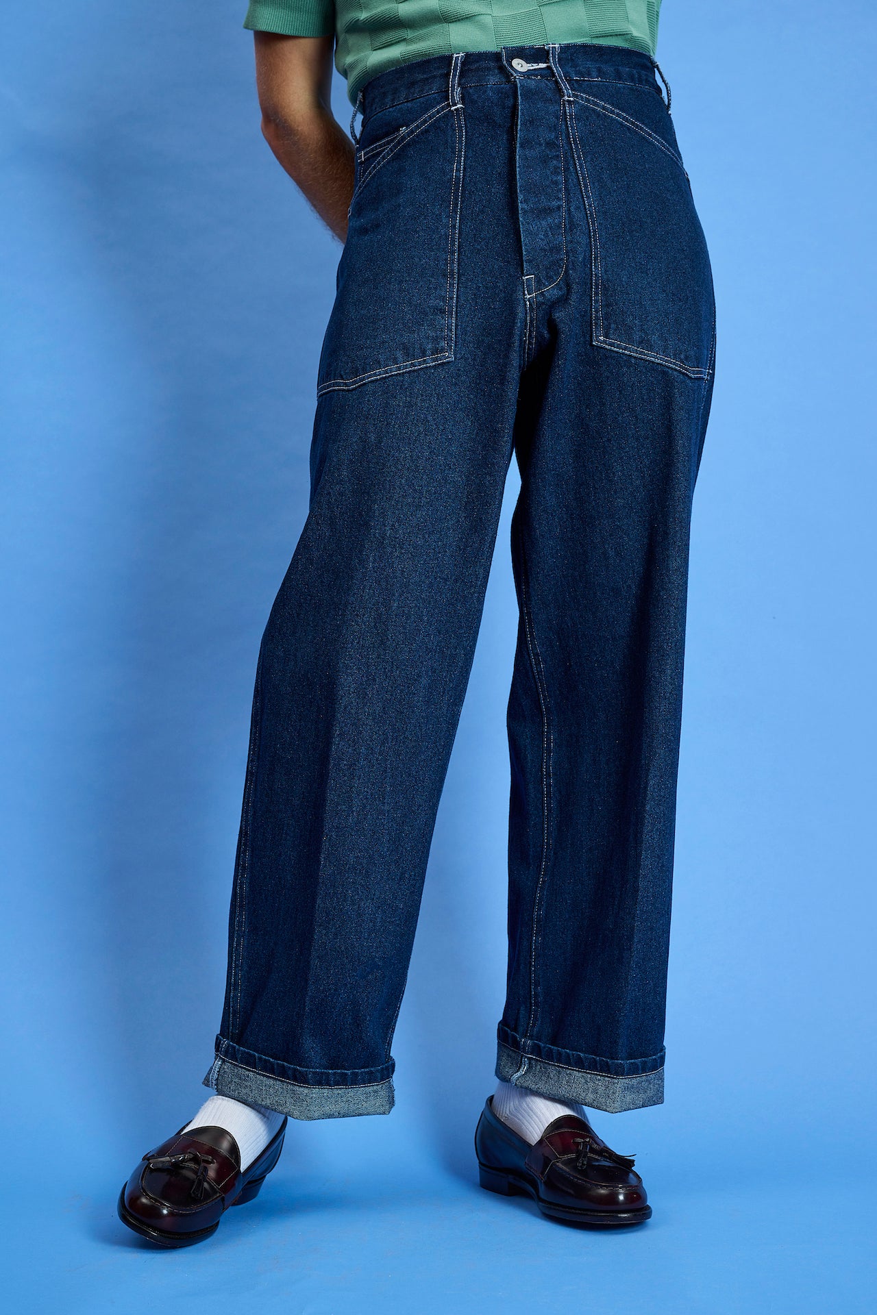 Patch pocket denim pants