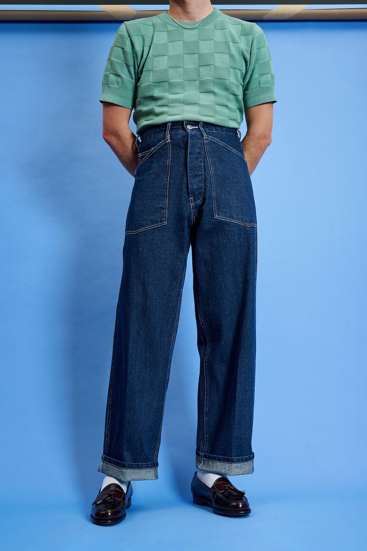 Patch pocket denim pants