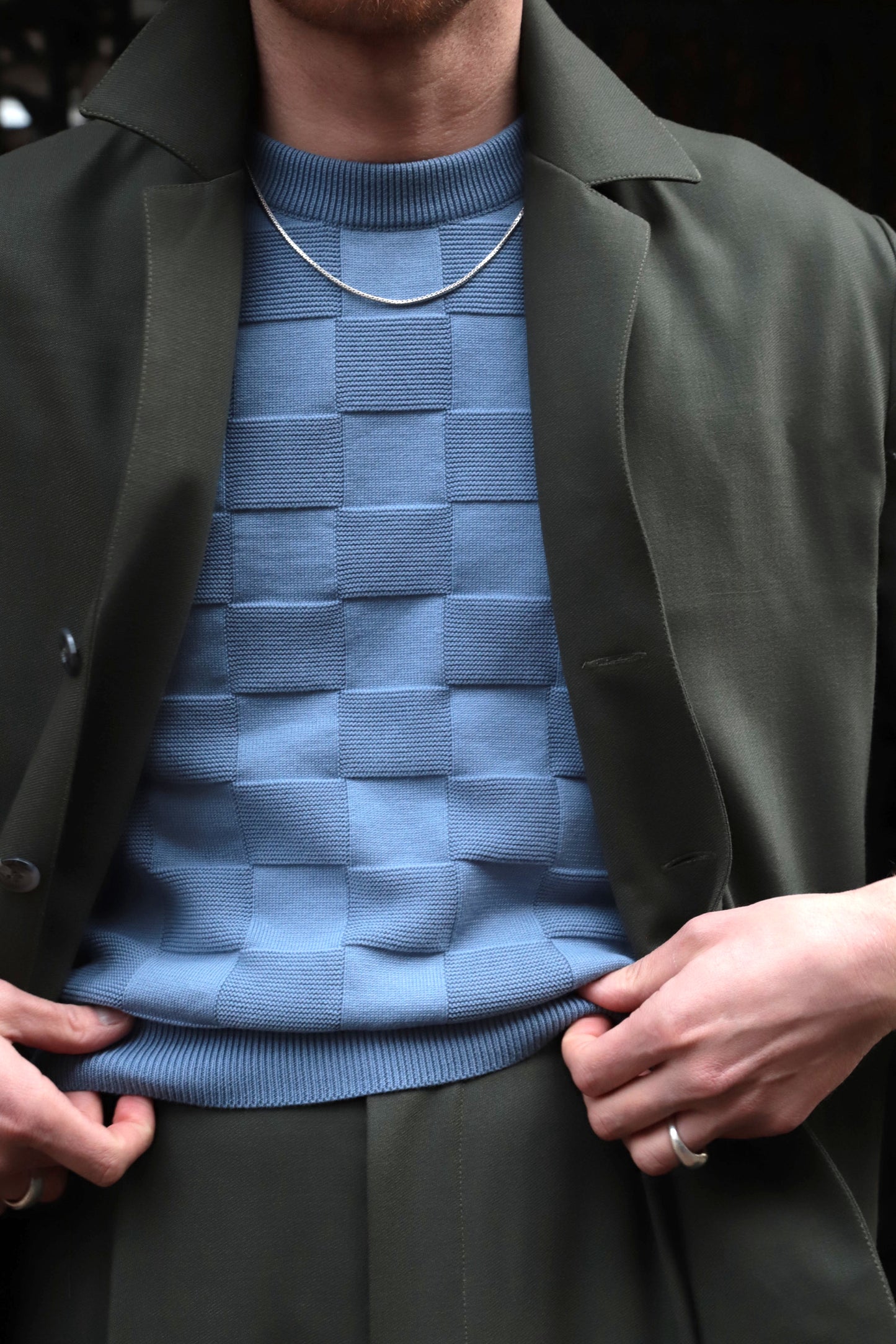 Powder blue checker chet knit t (LAST ONE)