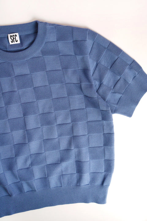 Powder blue checker Chet knit T