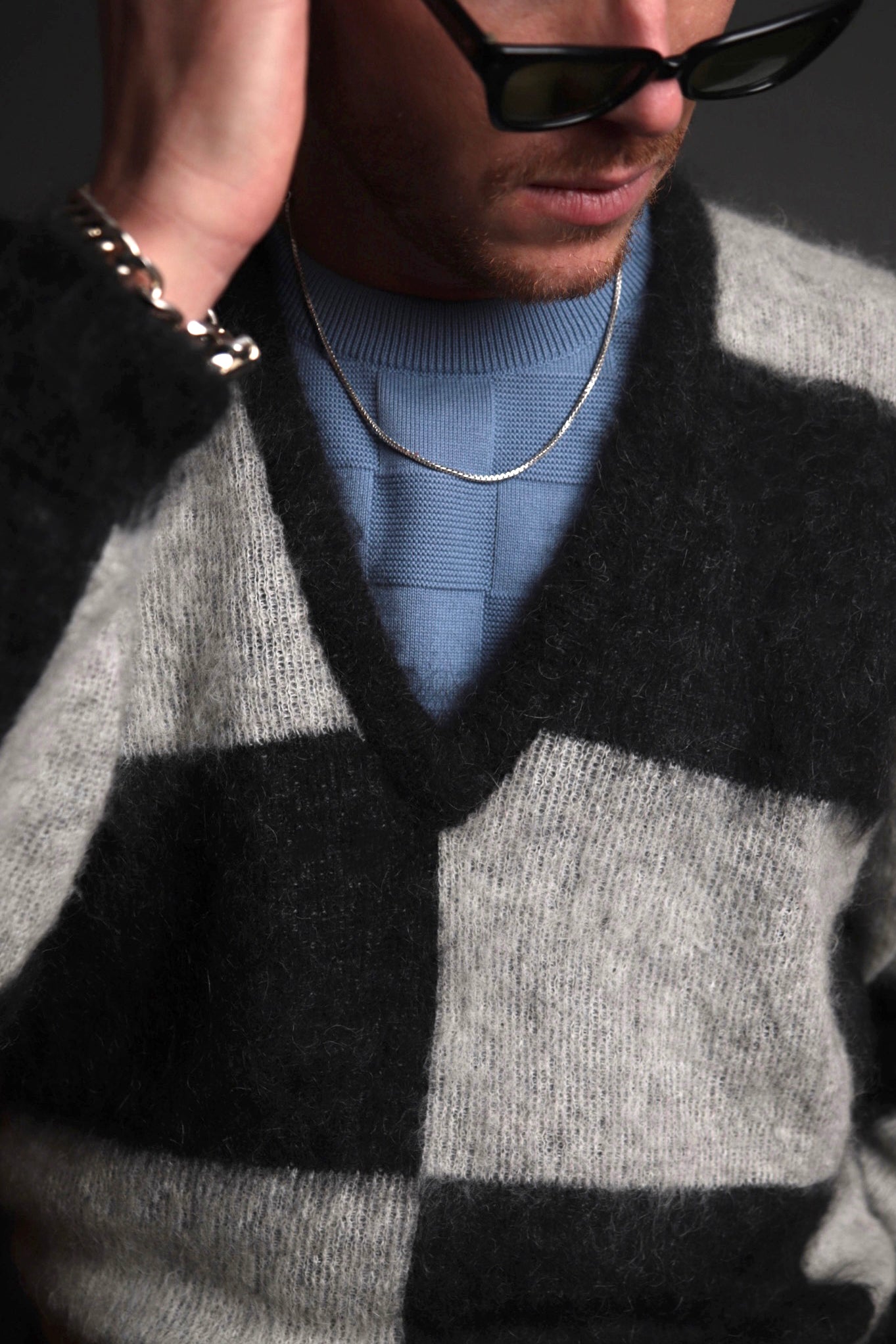 Powder blue checker chet knit t (LAST ONE)