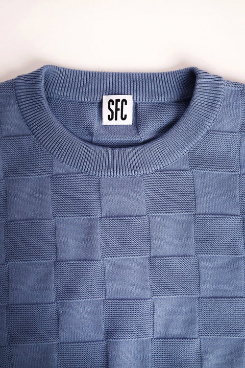 Powder blue checker Chet knit T